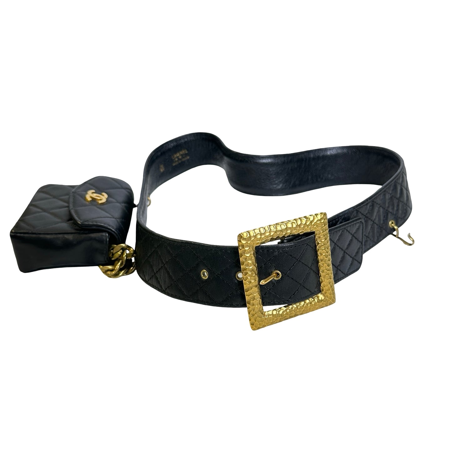 Used CHANEL Quilted Leather Quilted Belt Bag Belt bag Black Gold