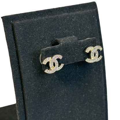 Brand New CHANEL Rhinestone CC Logo Earrings Earrings Gold