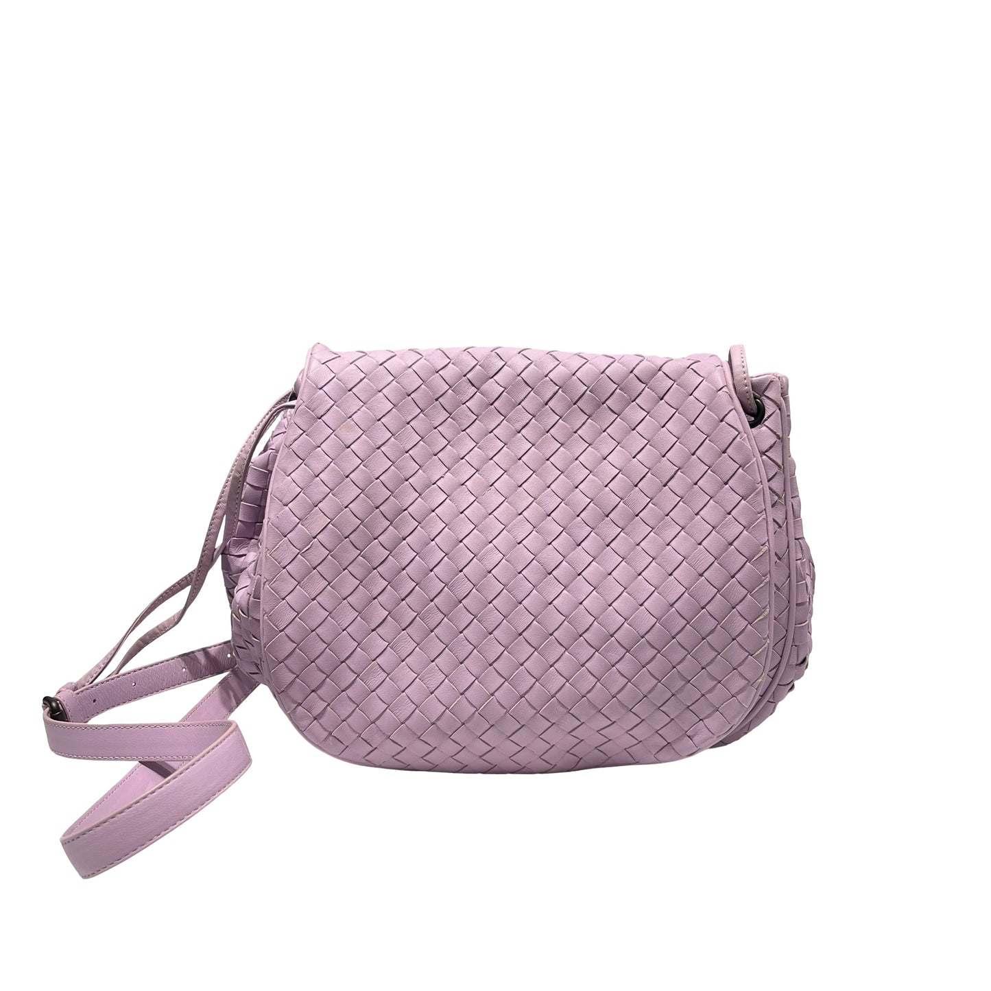 Used Bottega Veneta Lambskin Leather Cross Body Bag Light Purple