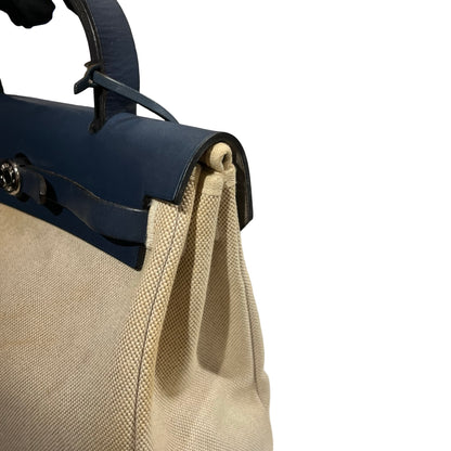 Used HERMES Canvas Leather Herbag Handbag Beige Blue
