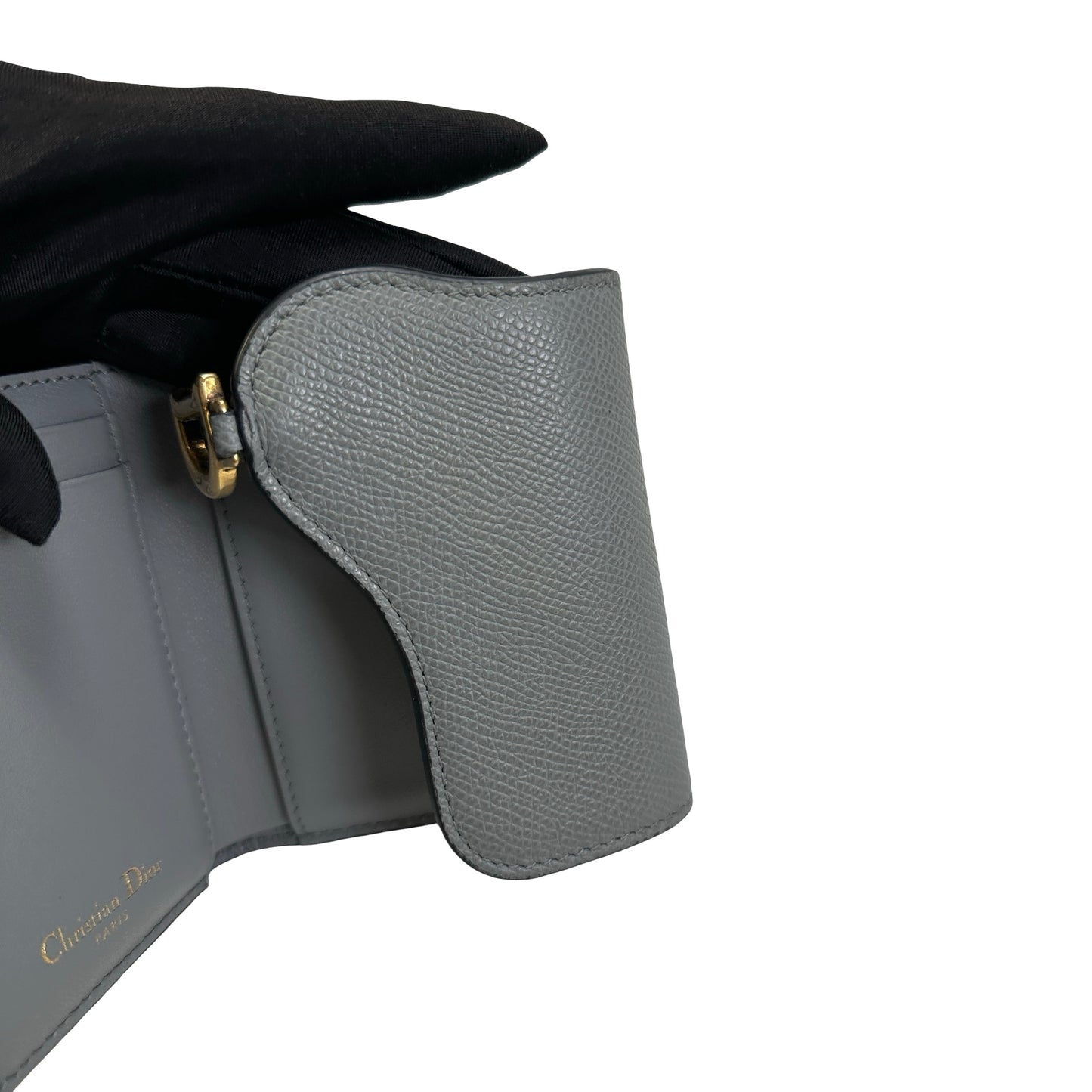 Used DIOR Grained Calfskin Saddle Lotus Wallet Wallet Grey