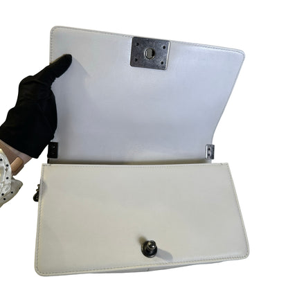 Used CHANEL Quilted Calfskin Boy Chain Shoulder Bag White