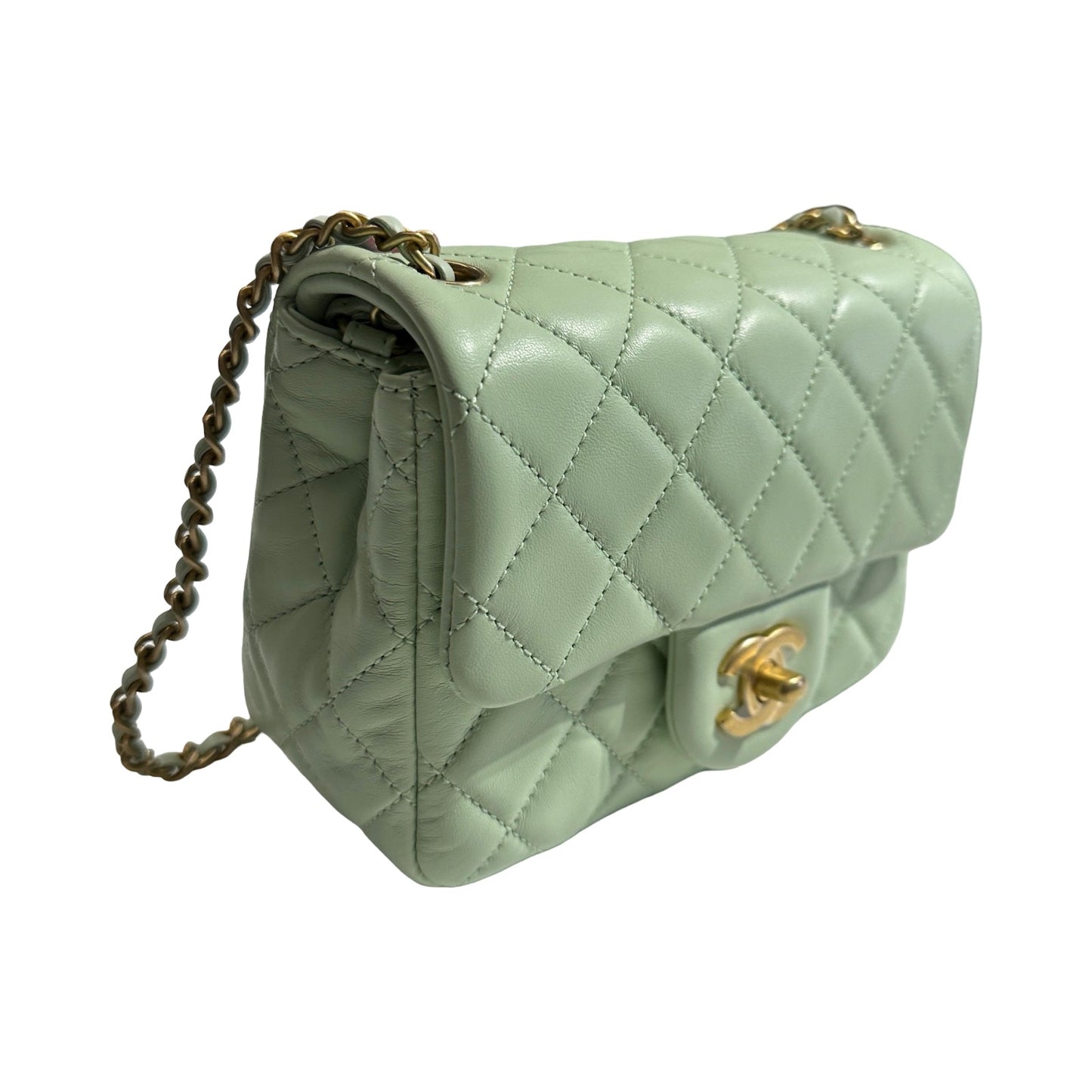 Brand New CHANEL Matelasse Quilted Mini Matelasse Mini Bag Light Green GHW
