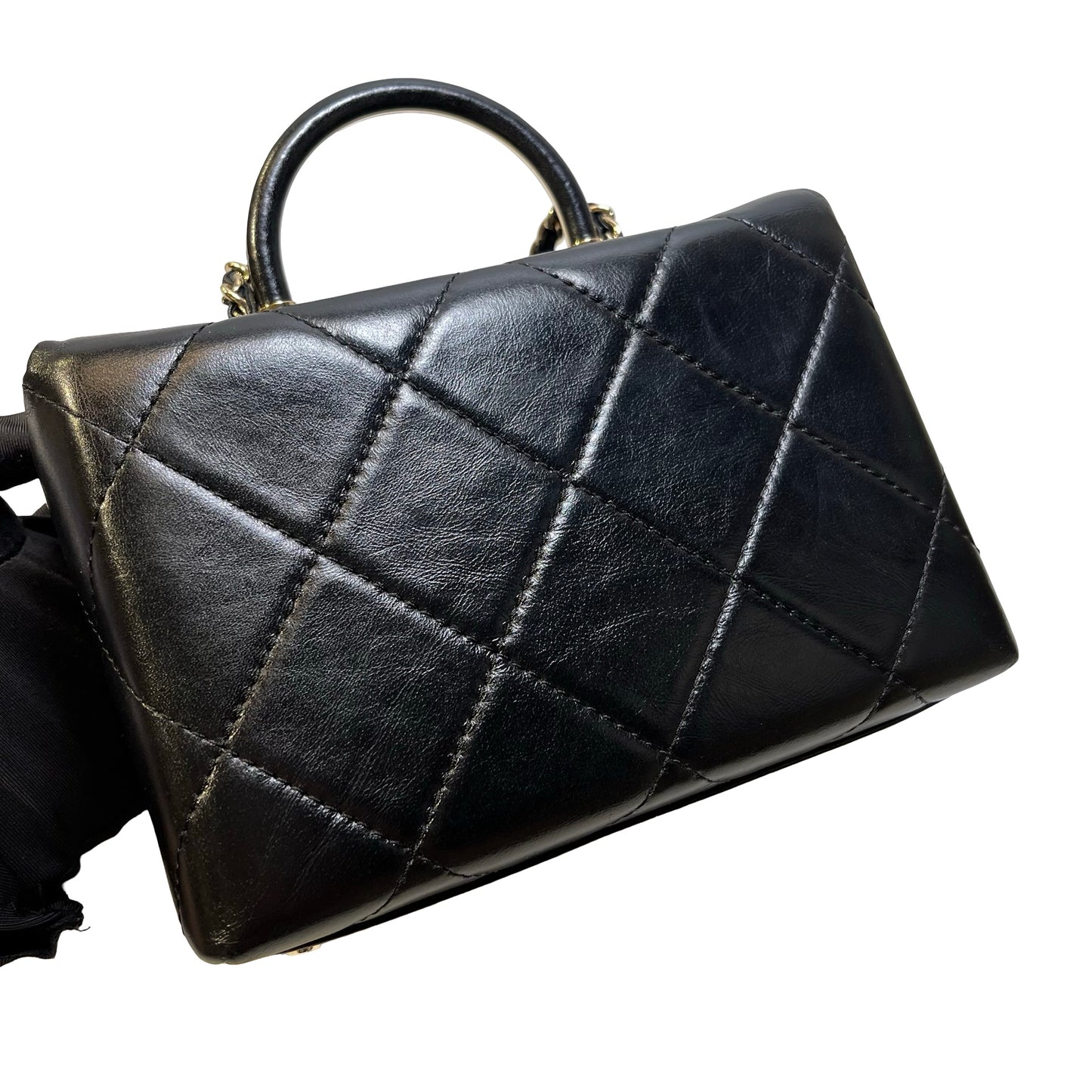Used CHANEL Quilted Lambskin Mini flap bag with top handle Mini Bag Black Gold tone hardware