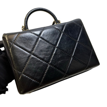 Used CHANEL Quilted Lambskin Mini flap bag with top handle Mini Bag Black Gold tone hardware