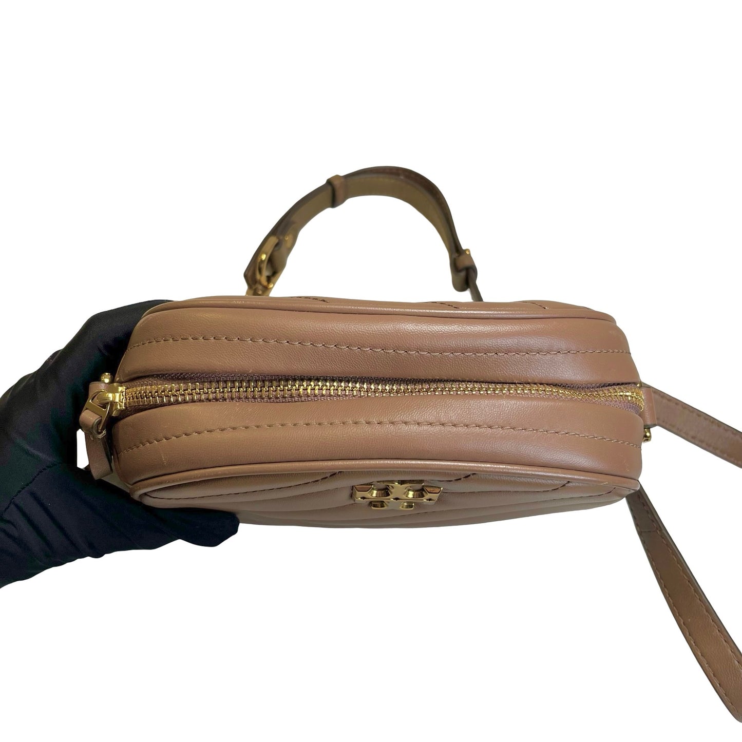Used TORY BURCH Chevron Leather Kira Chevron Cross body bag Taupe Gold