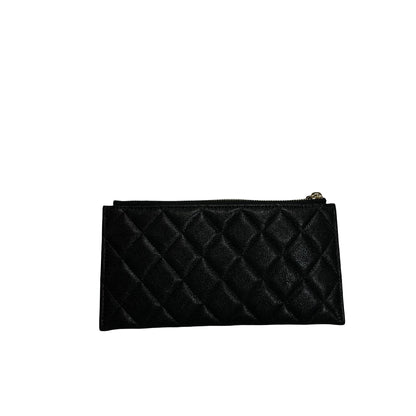 Used CHANEL Caviar Quilted Boy Pouch Black Gold