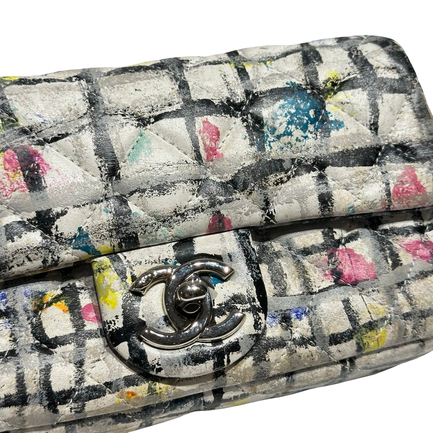 CHANEL CF MINI FLAP GRAFFITI WHITE CALFSKIN PHW [3000155]