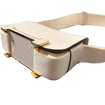Used HERMÈS Chèvre Mysore Geta Shoulder Bag GHW White