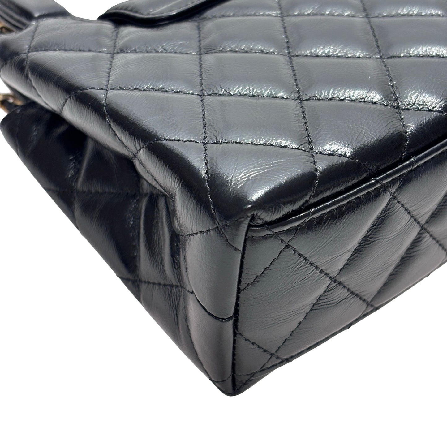 Used CHANEL Calfskin Leather Shiny Aged Calfskin Quilted Kelly Cross Body Bag Black GHW