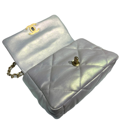 CHANEL 19 SMALL SIZE IRIDESCENT WHITE GHW CHAIN SHOUDLER BAG[3001186]