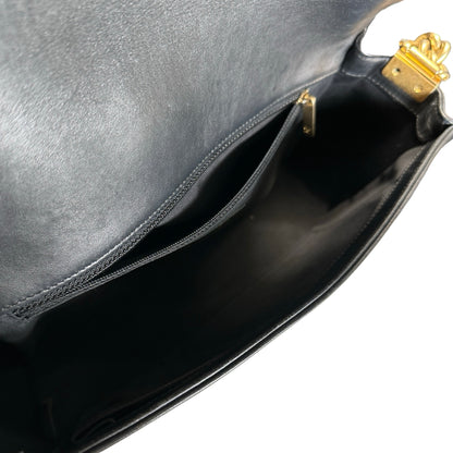 Used CHANEL Woven Leather Boy Chain Shoulder Bag Black Gold