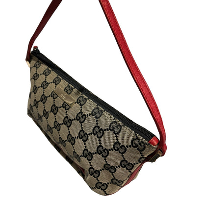 Used GUCCI GG Canvas Pochette Handbag Beige Red