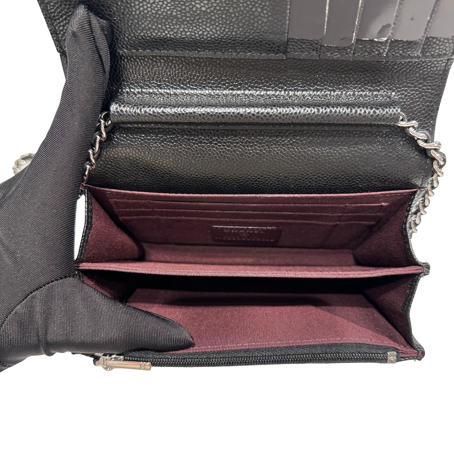 Used CHANEL Calfskin Leather MINI WOC Cross Body Bag Black PHW