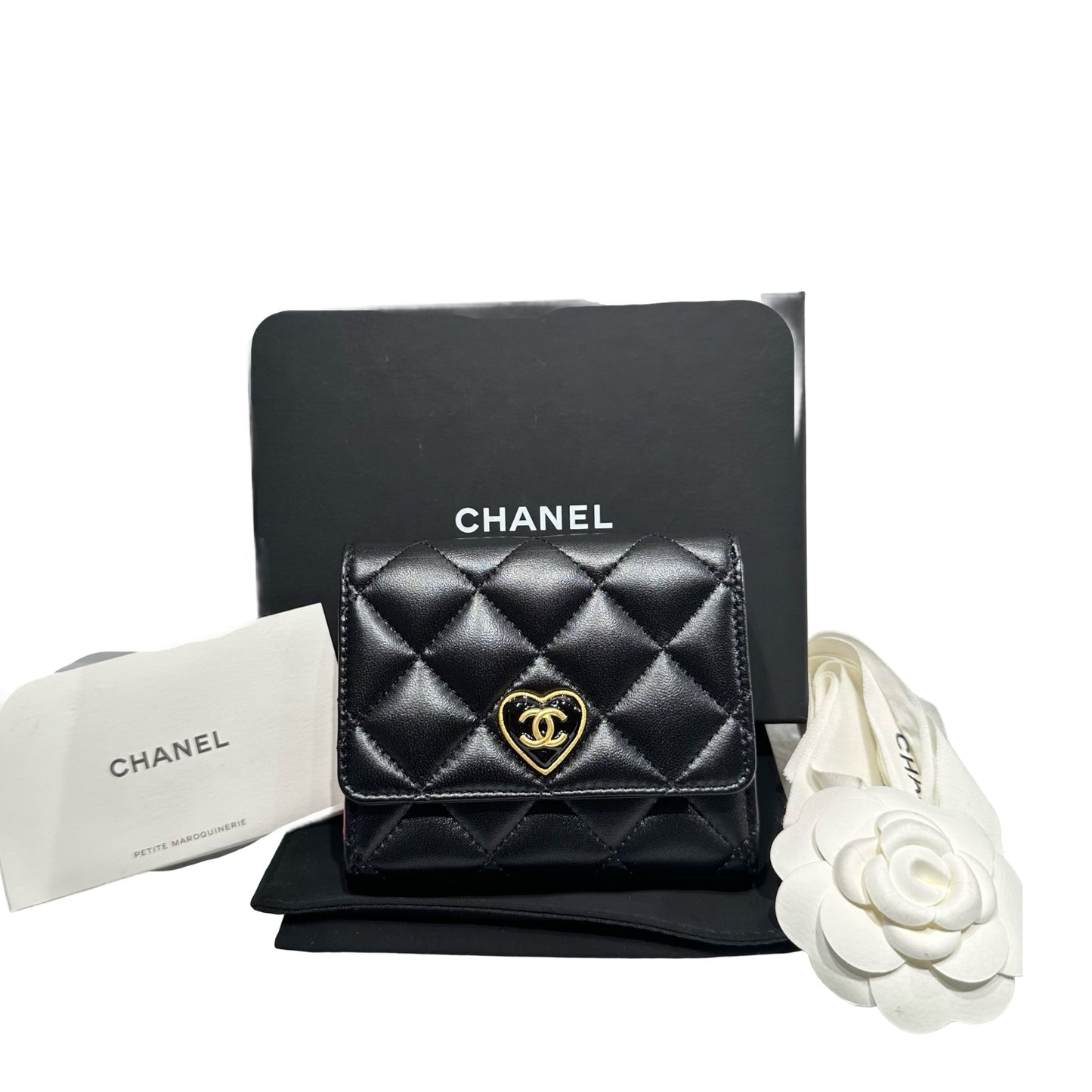 Unused CHANEL Lambskin Leather Wallet Black GHW