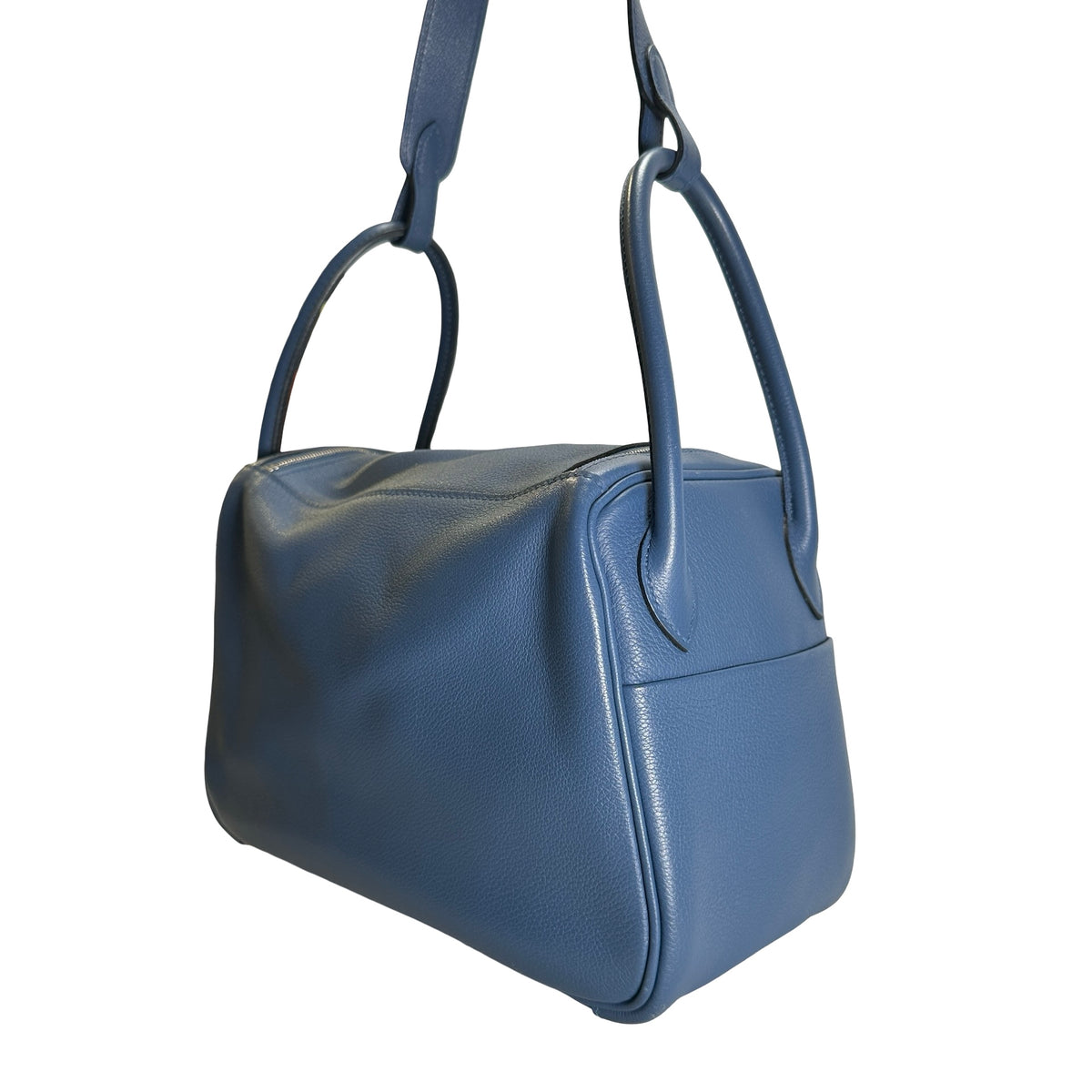 Used HERMES Leather Lindy 26 Handbag Blue PHW