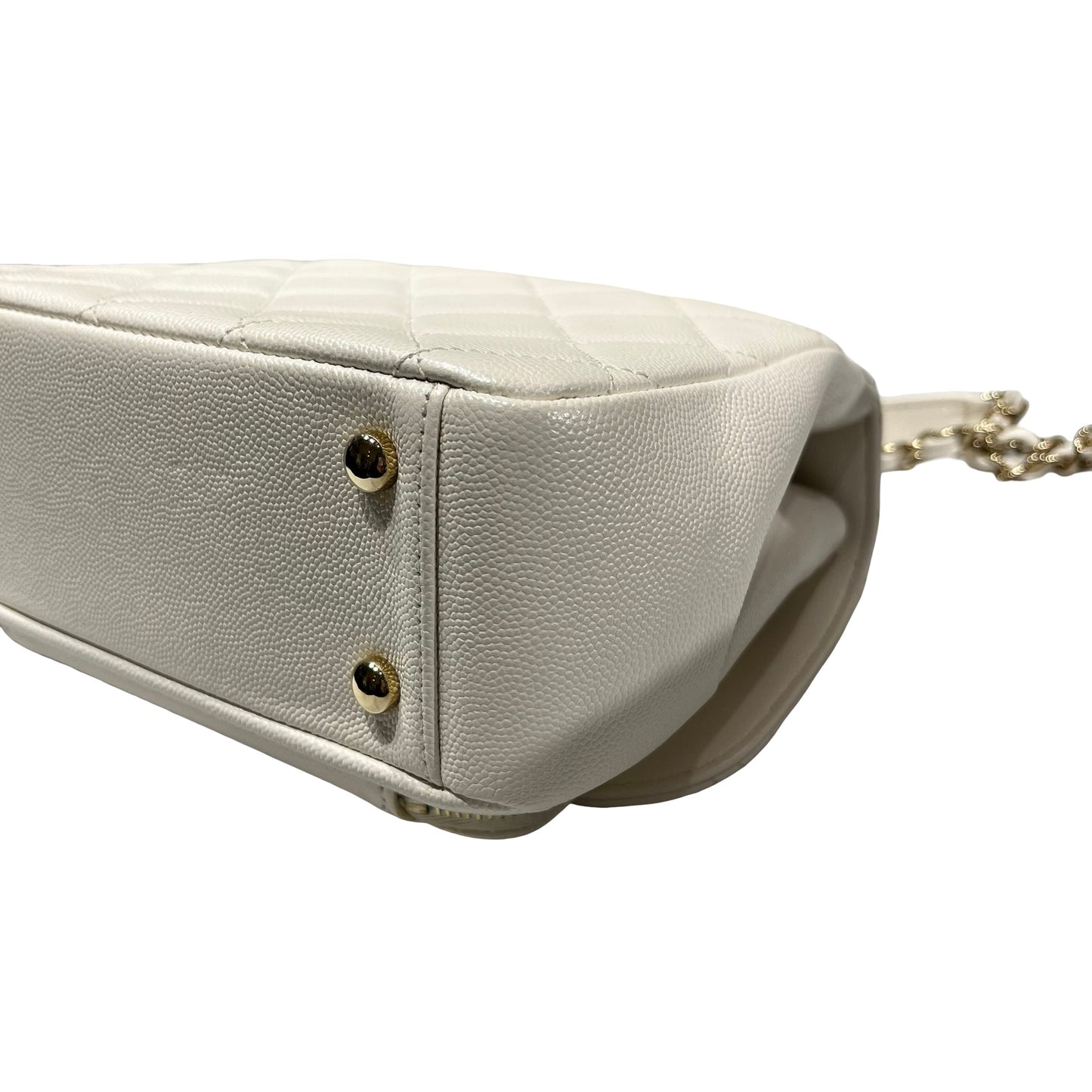 Used CHANEL Calfskin Leather Affinity medium Shoulder Bag White GHW