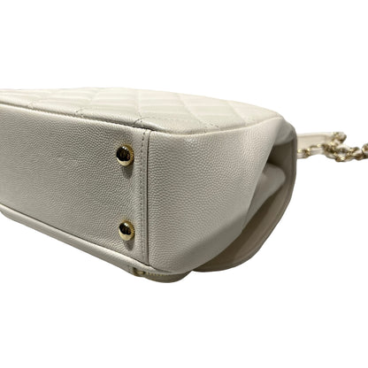 Used CHANEL Calfskin Leather Affinity medium Shoulder Bag White GHW