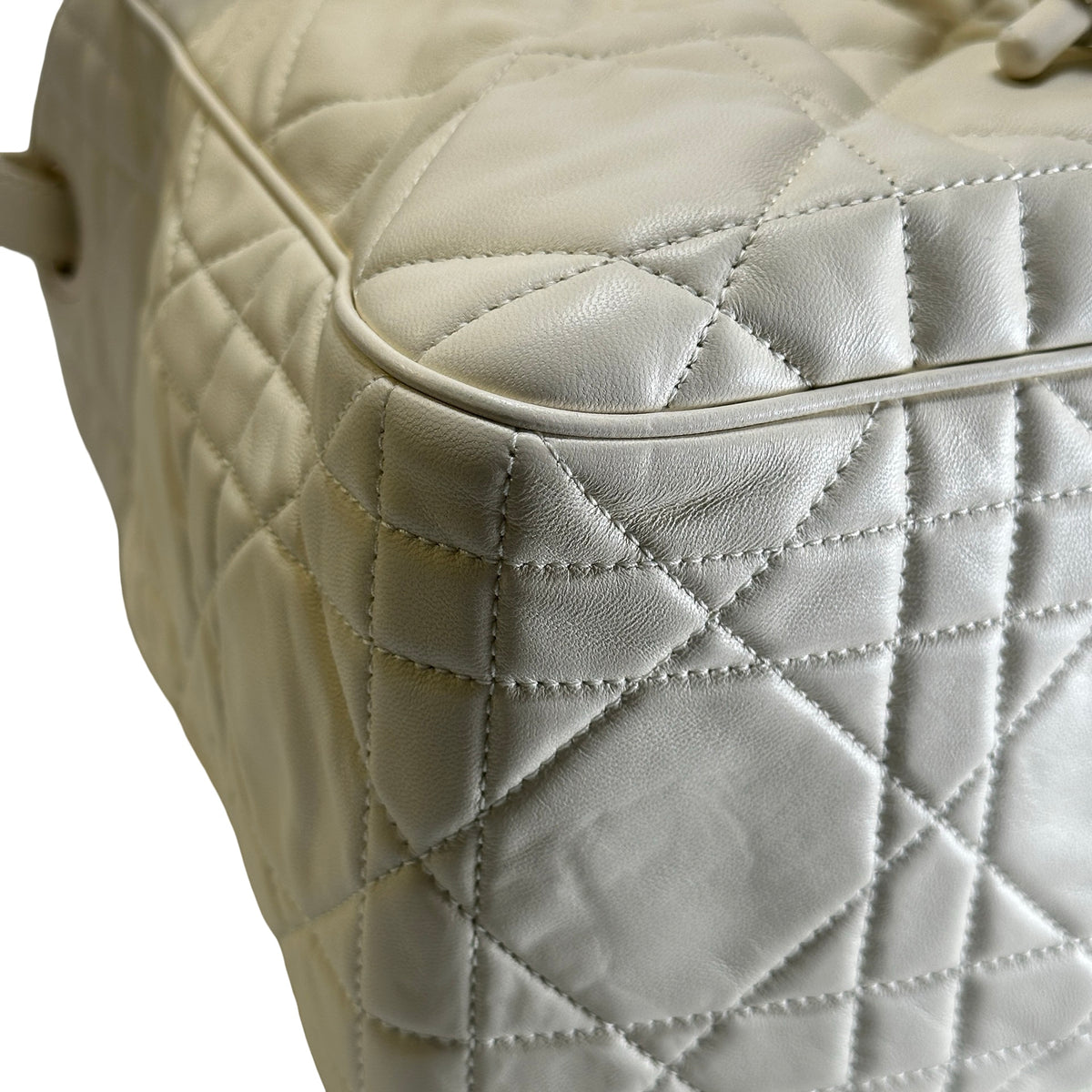 Used DIOR Cannage Leather Cannage Bucket Bag Handbag White