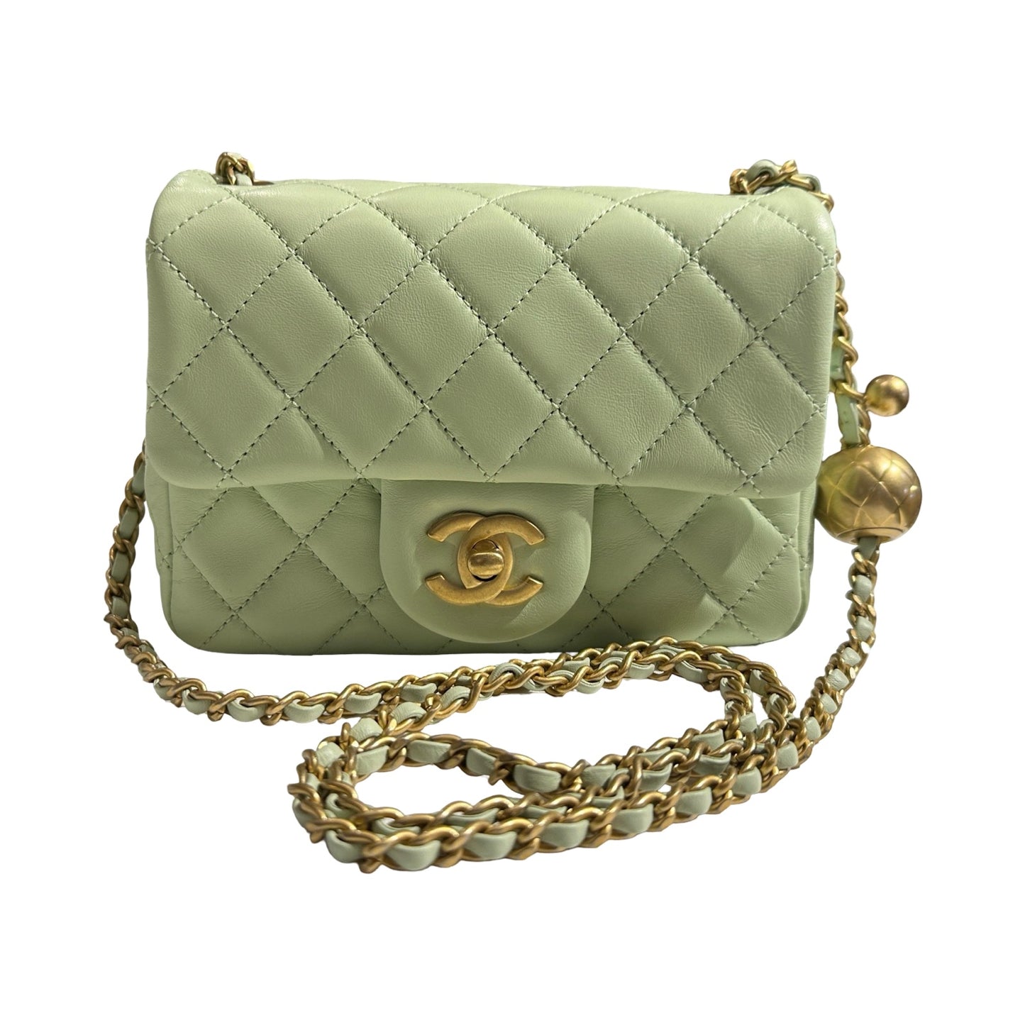 Brand New CHANEL Matelasse Quilted Mini Matelasse Mini Bag Light Green GHW