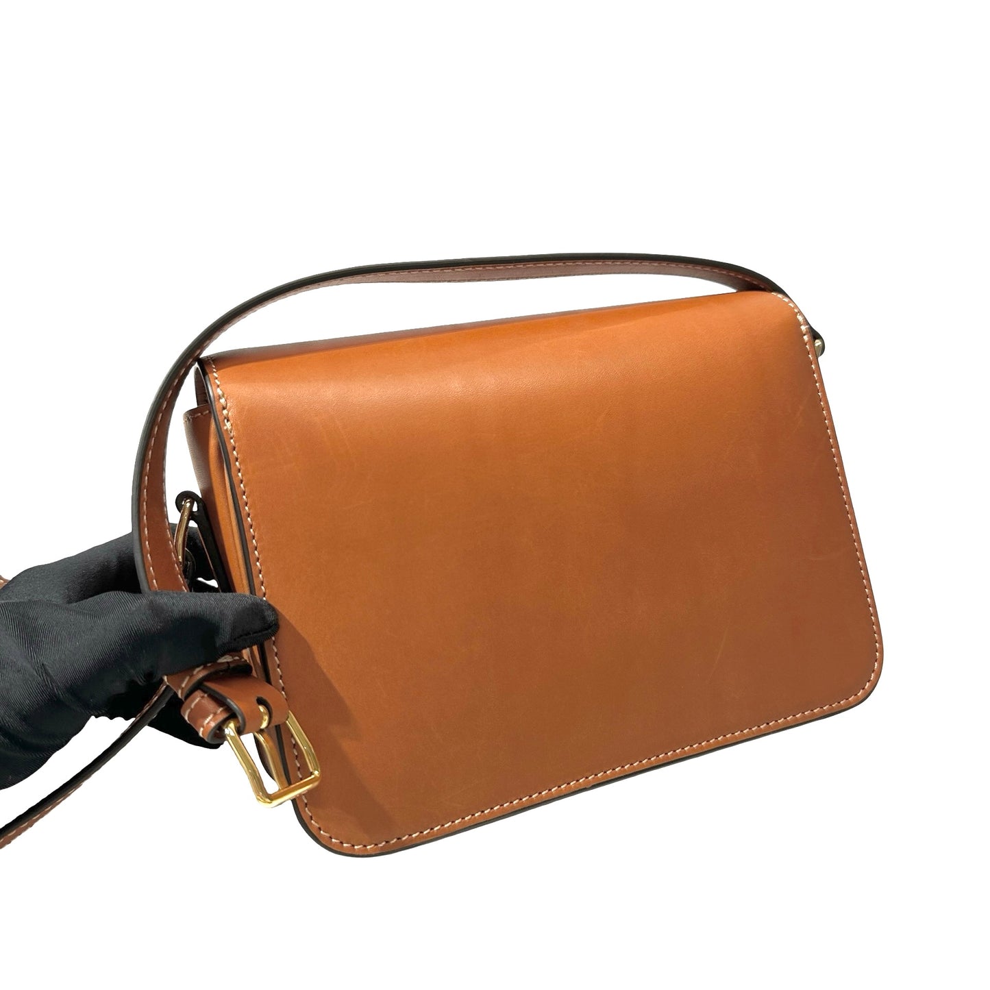 Used Céline Calfskin Leather Triomphe Shoulder Bag GHW Brown