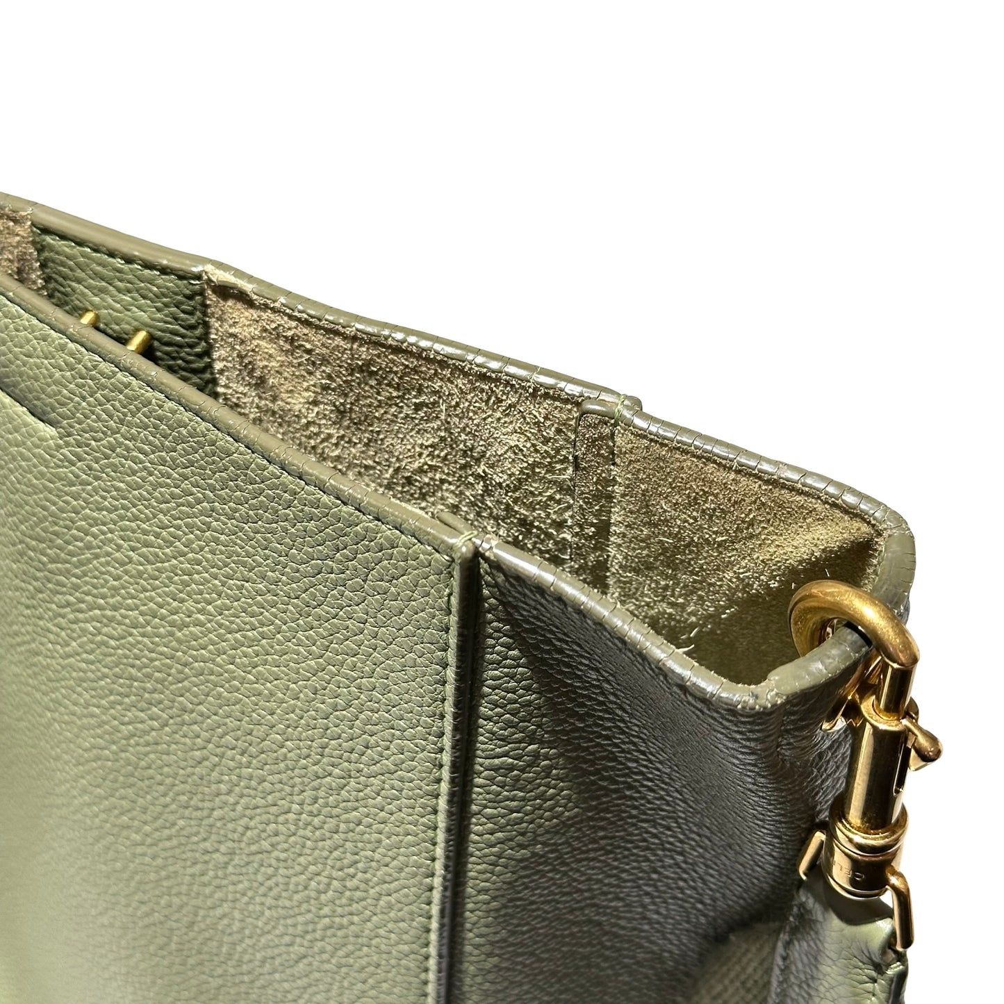 Used CÉLINE Calfskin Leather Sangle Shoulder Bag GREEN GHW