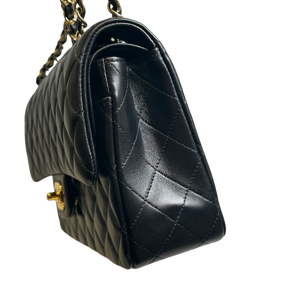 Used CHANEL Quilted Lambskin Classic Flap Chain Shoulder Bag Black Gold
