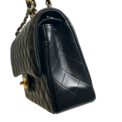 Used CHANEL Quilted Lambskin Classic Flap Chain Shoulder Bag Black Gold