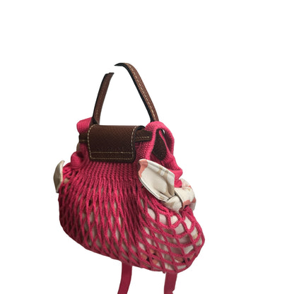 Used LONGCHAMP Netting Le Pliage Filet Cross body bag Pink Brown