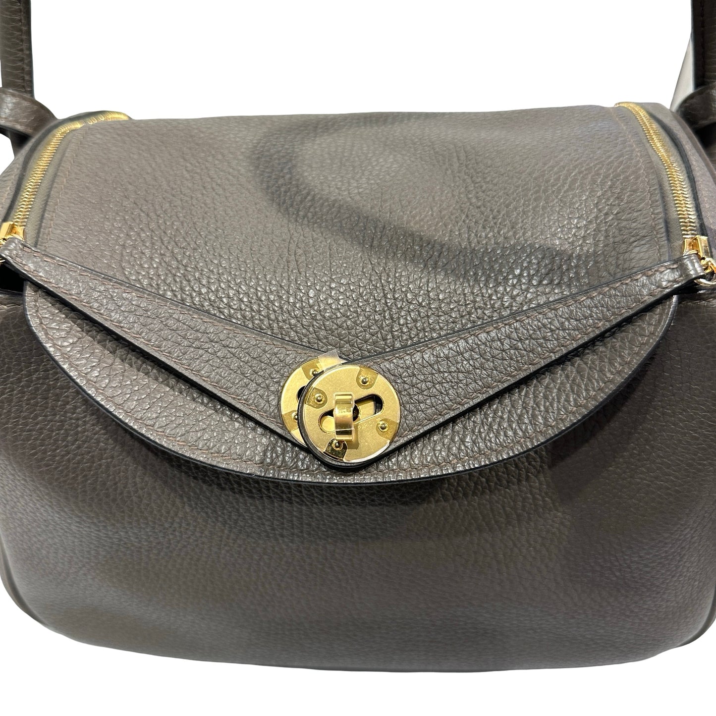 Used Hermès Clemence leather Lindy 26 Shoulder Bag GHW Etain