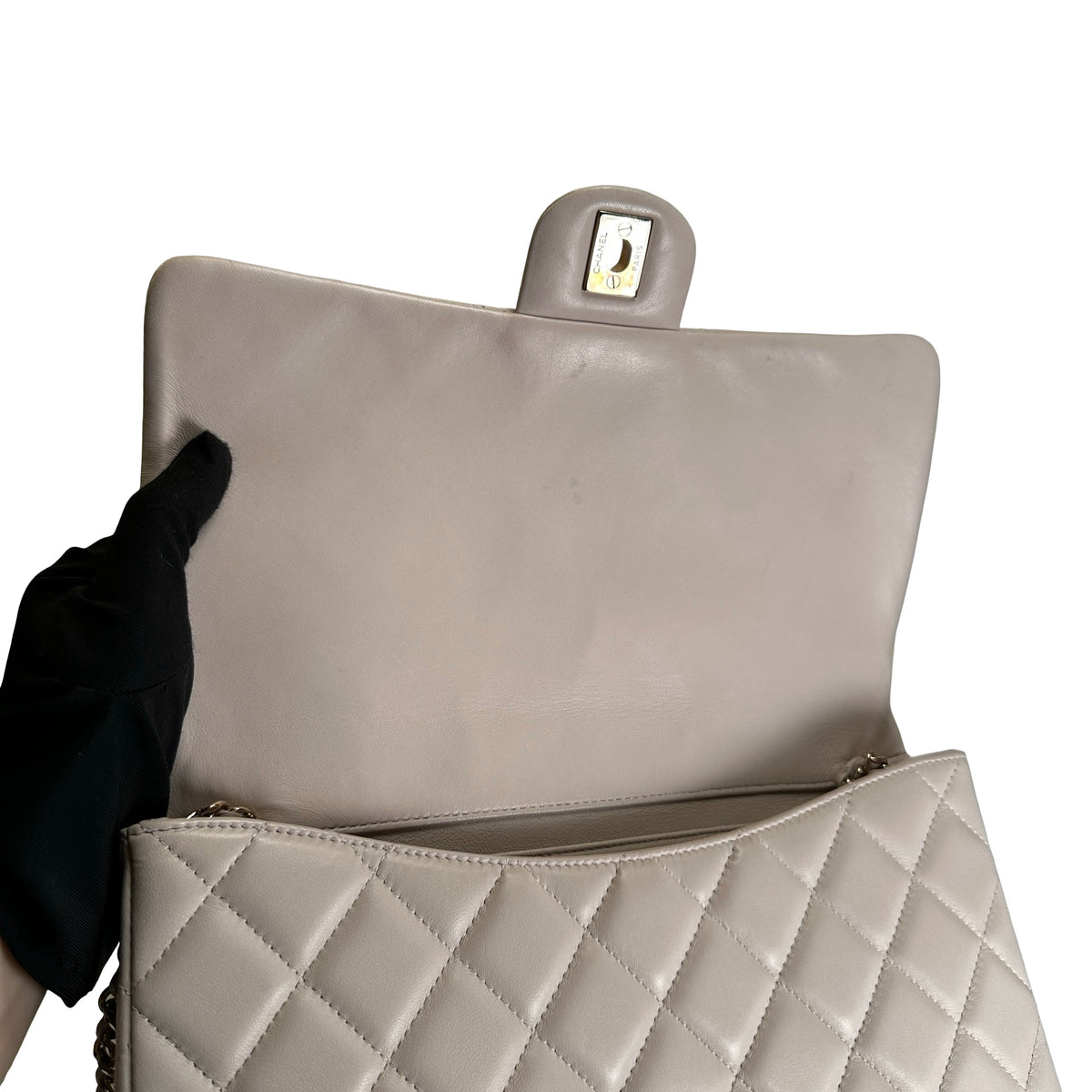 Used CHANEL Lambskin Flap Bag Chain Shoulder Bag Light Peach GHW