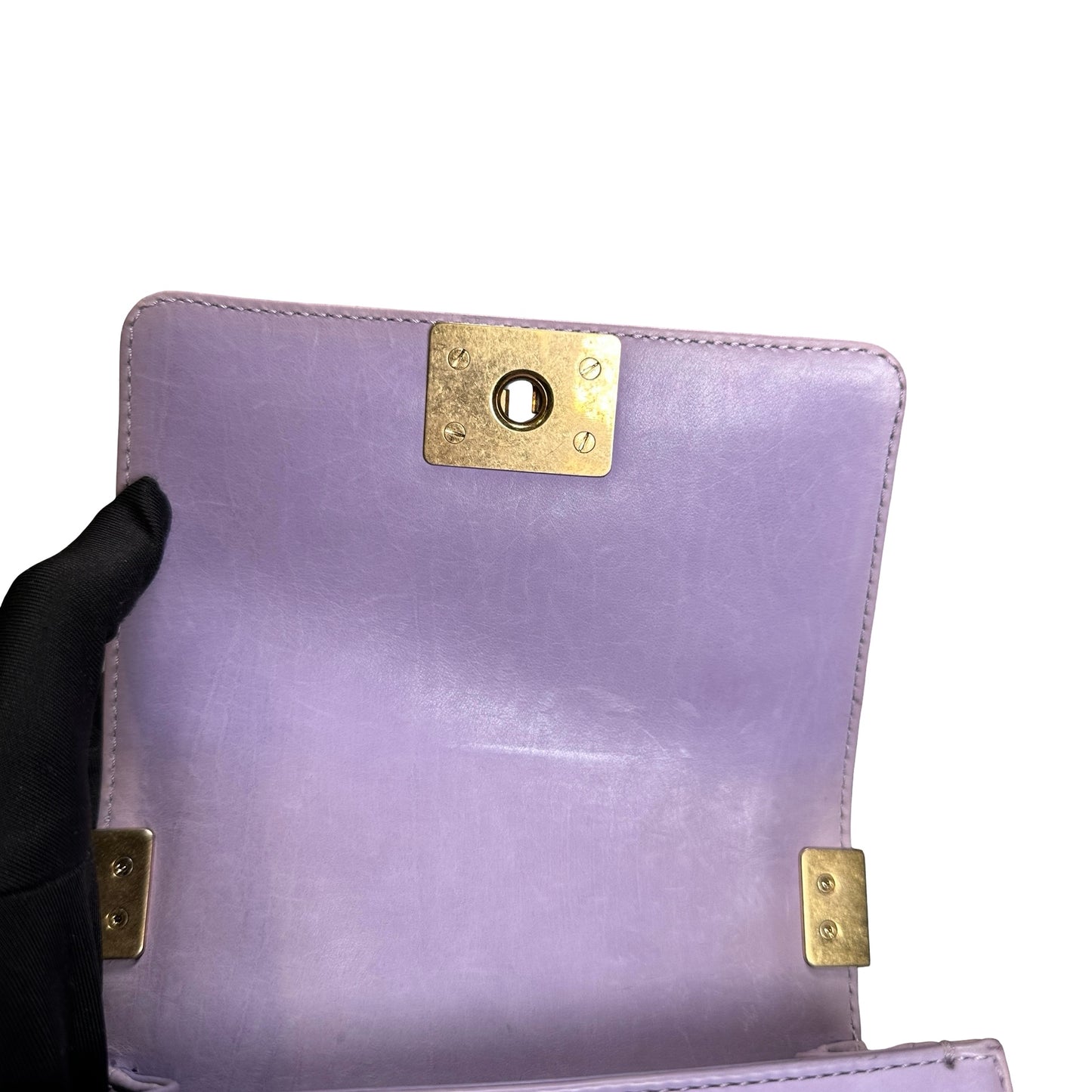 Used CHANEL Braided Lambskin Boy Chain Shoulder Bag Lilac Gold