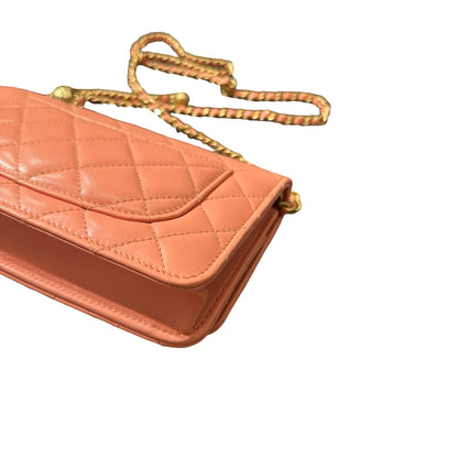 Used CHANEL WOC with Gold Ball Cross Body Bag Orange GHW
