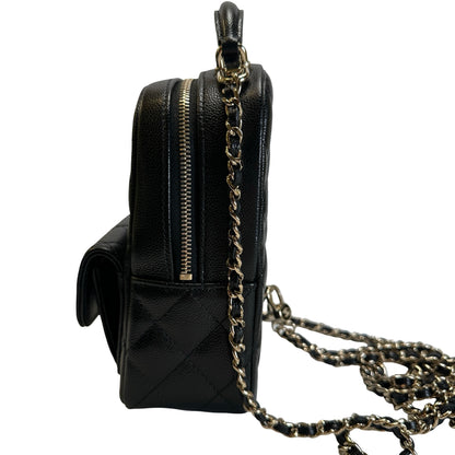 Used CHANEL Quilted Caviar Backpack Backpack Black