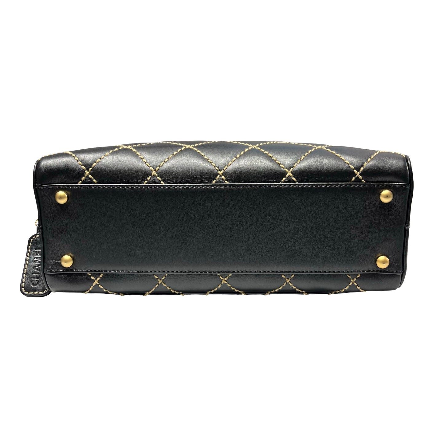 Used CHANEL Calfskin Leather Vintage Handbag Black GHW