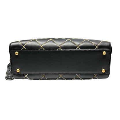 Used CHANEL Calfskin Leather Vintage Handbag Black GHW