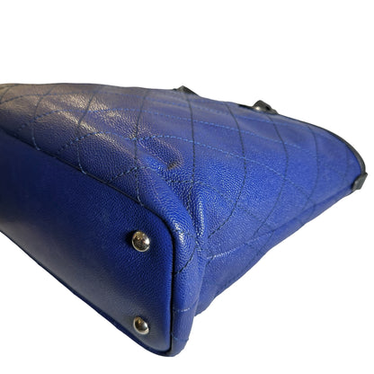 Used CHANEL Quilted Caviar Leather GST Tote Bag Blue Silver