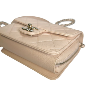 Used CHANEL Quilted Caviar Flap Bag Chain Shoulder Bag Beige