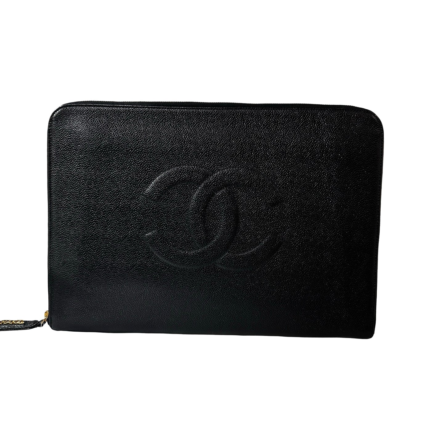 Used Chanel Calfskin Leather Clutch Black GHW