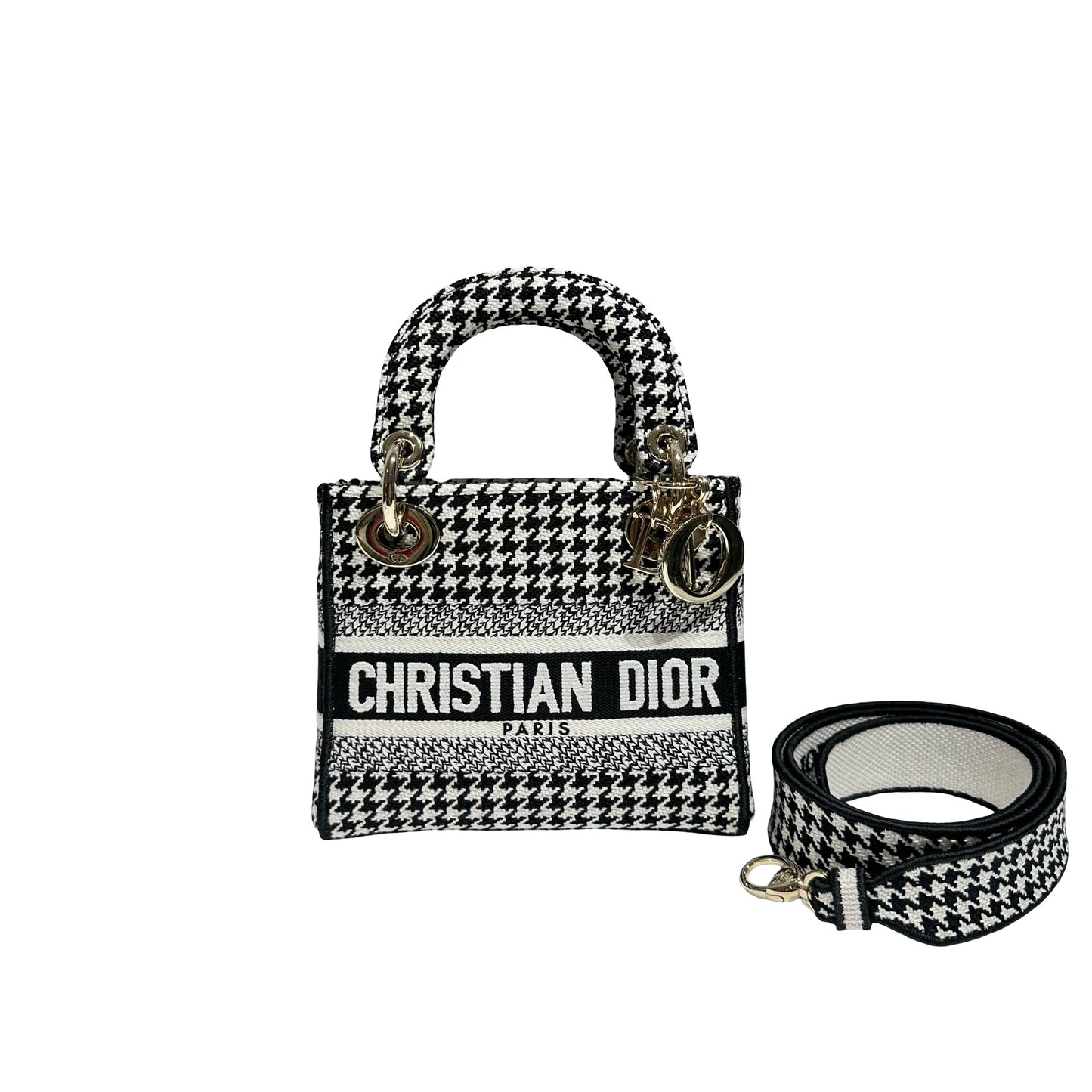 DIOR MINI LADY D-LITE CANVAS HOUNDSTOOTH GHW [3000161]