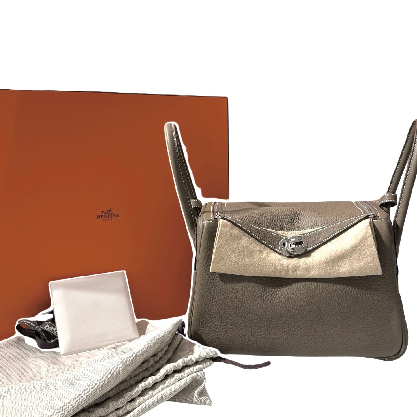 New HERMÈS Clemence leather Lindy 26 Shoulder Bag Etoupe PHW