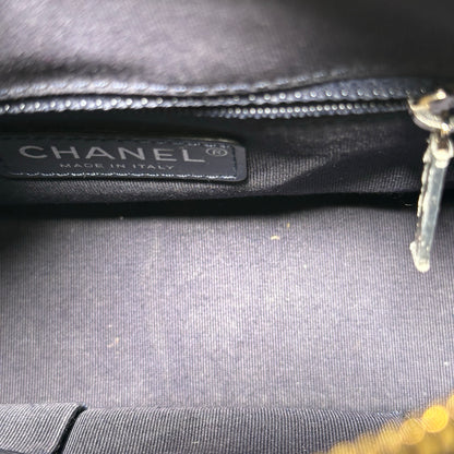 Used CHANEL Calfskin Leather Chain Shoulder Bag Navy Blue GHW PHW