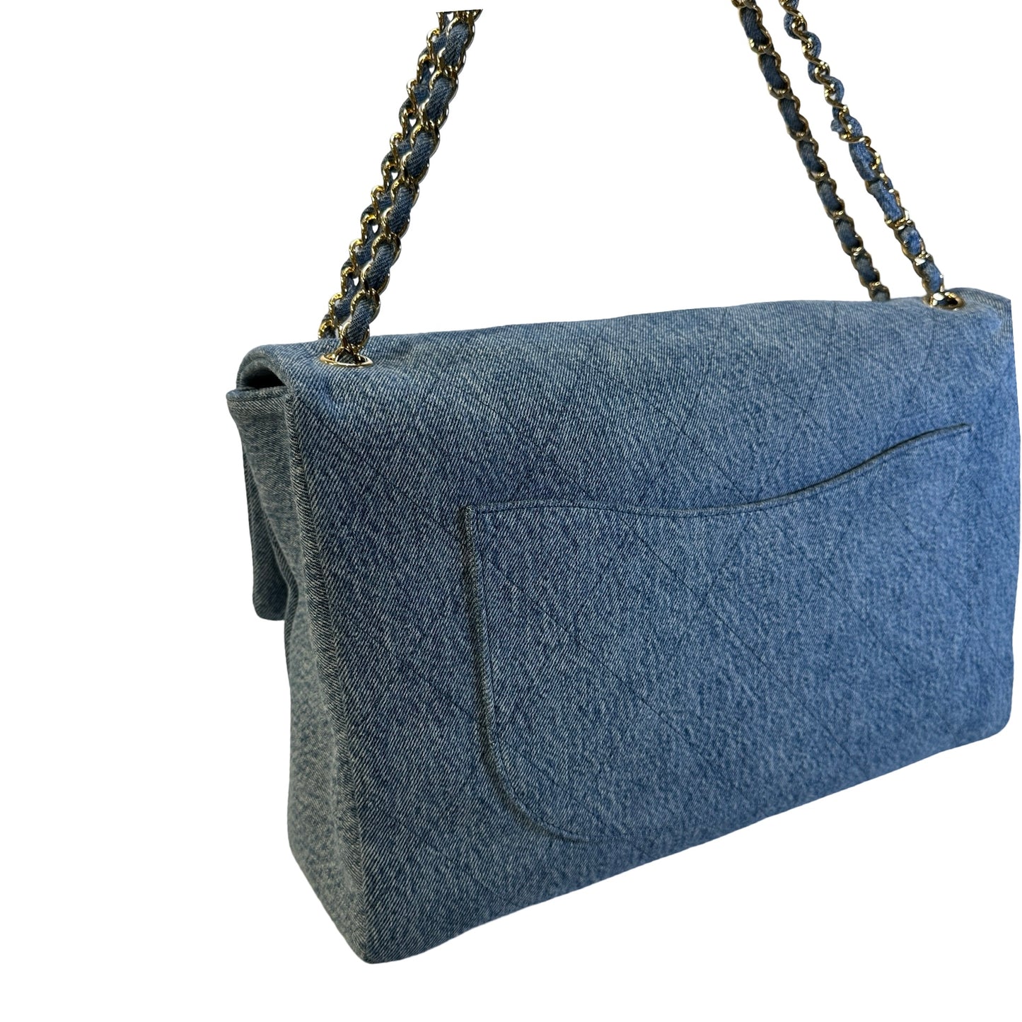 Used CHANEL Denim Classic Flap Chain Shoulder Bag Blue GHW