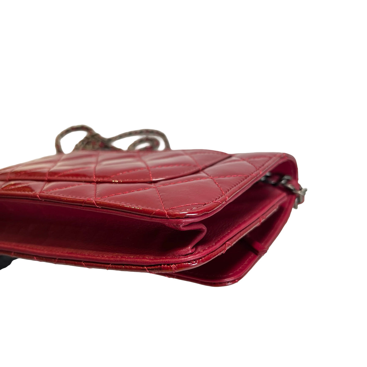 Used CHANEL Quilted Patent Leather 2.55 WOC Handbag Red