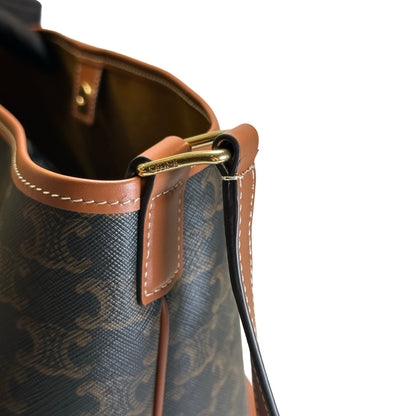 Used CELINE Triomphe Canvas Leather Triomphe Canvas Bucket Bag Bucket Bag Brown Tan