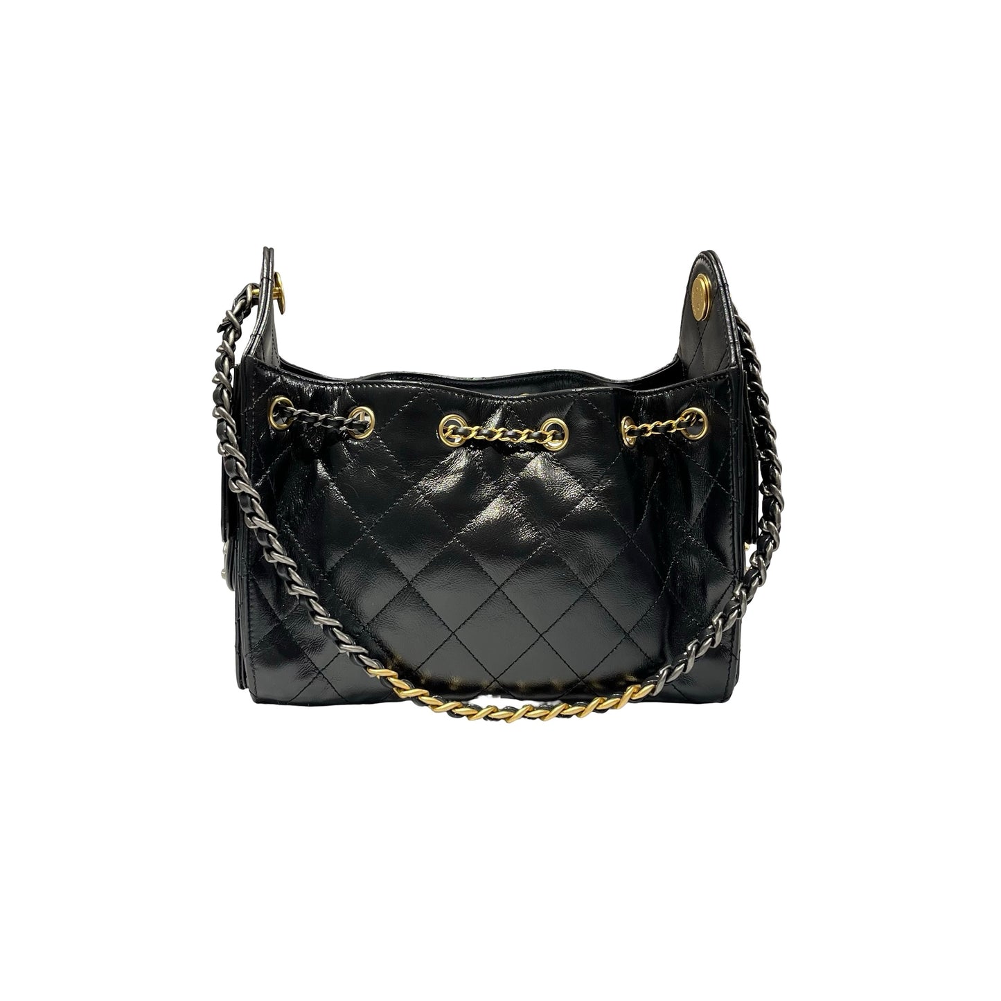 Used CHANEL Calfskin Leather Mini 25 Shoulder Bag Black GHW