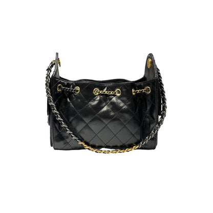 Used CHANEL Calfskin Leather Mini 25 Shoulder Bag Black GHW
