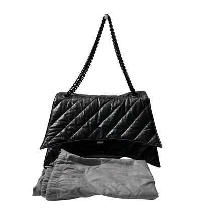 Used BALENCIAGA Quilted Calfskin Crush Chain Shoulder Bag Black