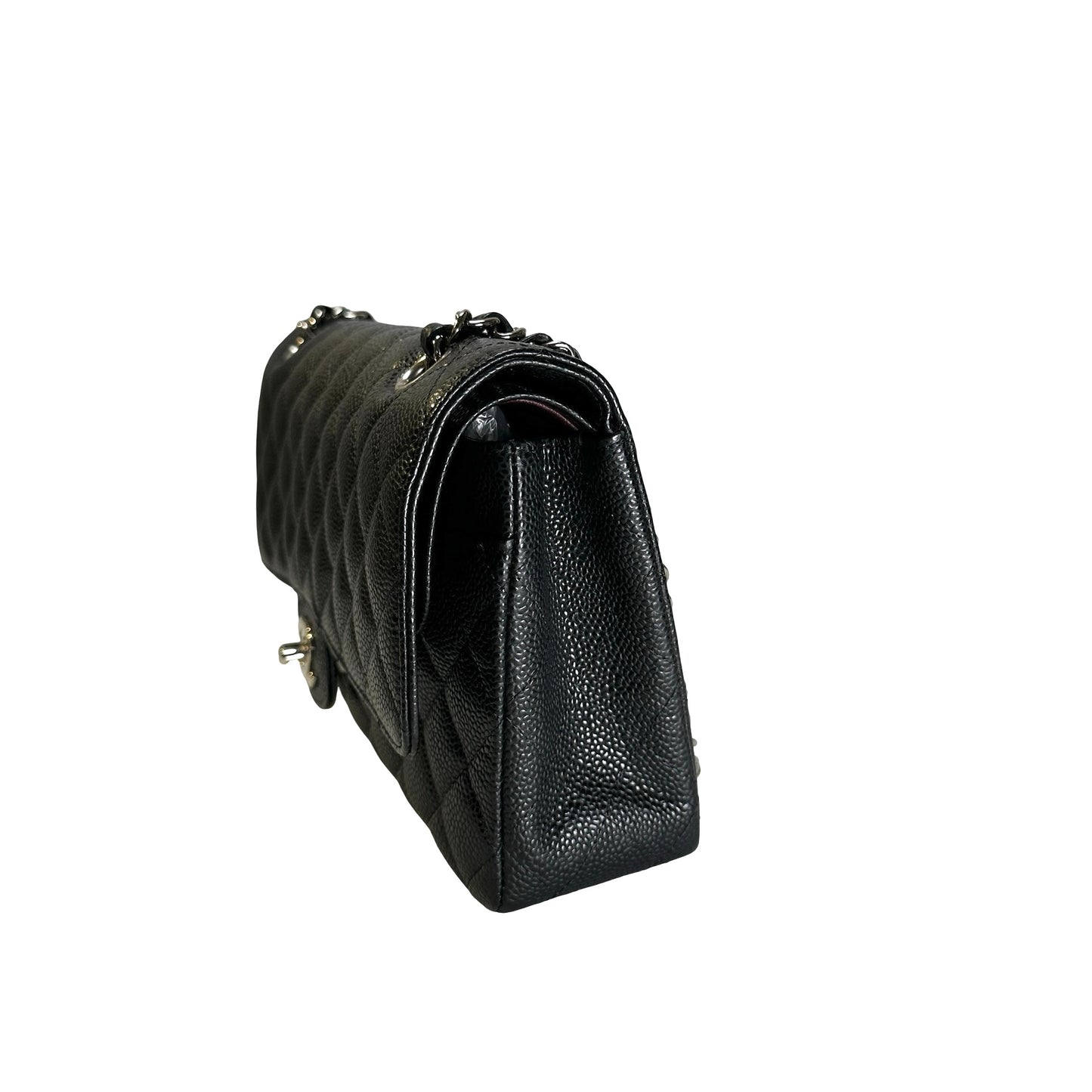 Used CHANEL Caviar Quilted Classic Flap Shoulder Bag Black Silver