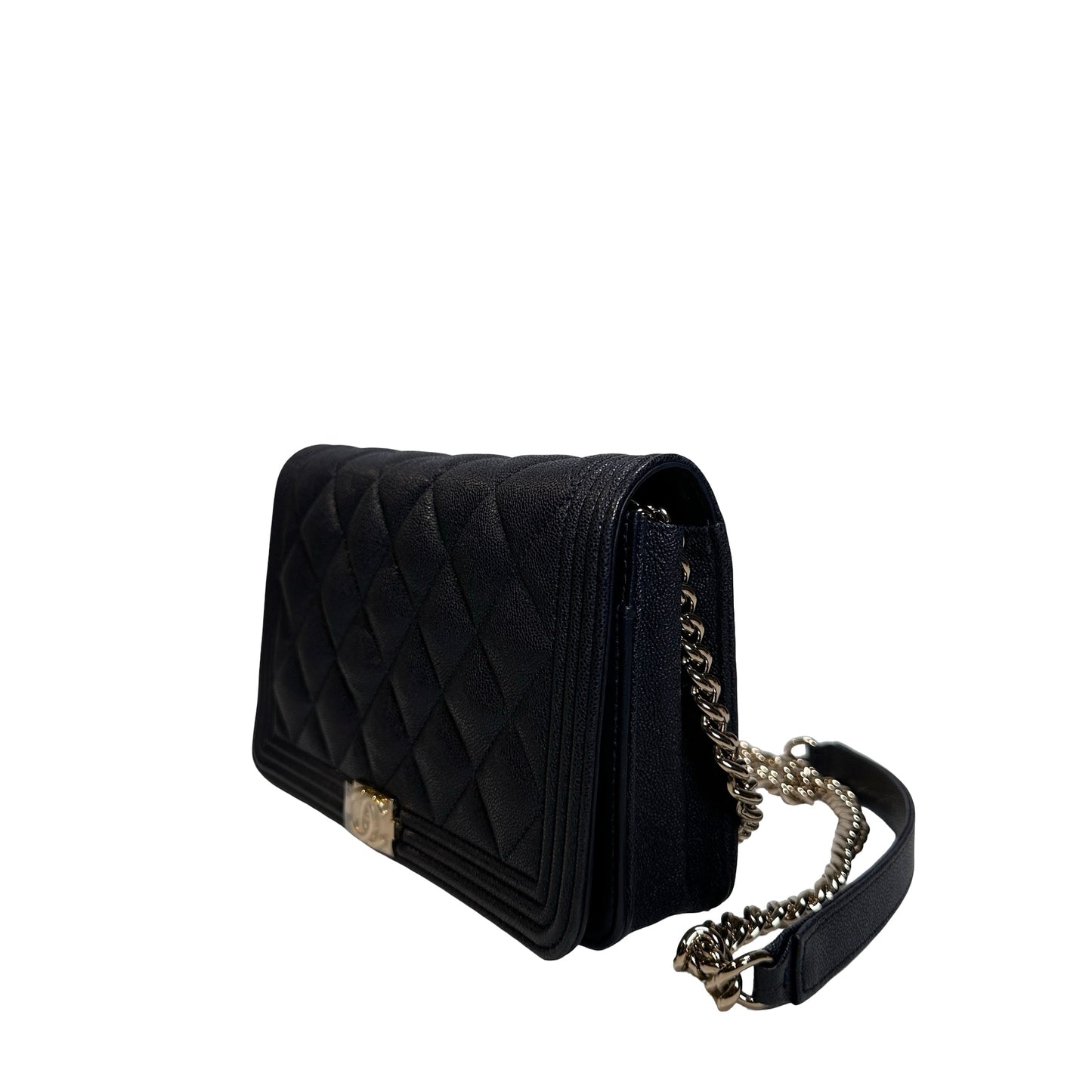 Used CHANEL Quilted BOY CHANEL WALLET ON CHAIN Wallet on chain Navy GHW